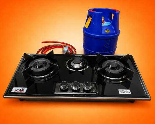 5kg Global Fiber Cylinder + 3-Burner Stainless Steel Auto-Ignition Hob Modern Kitchen Package