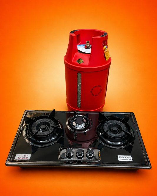 10kg Burhan Fiber Cylinder + 3-Burner Stainless Steel Auto-Ignition Hob