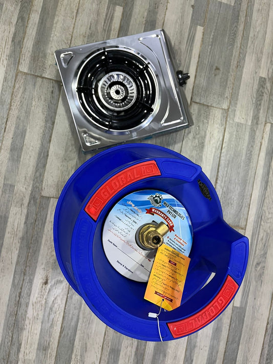 10KG Burhan Fiber Gas Cylinder & Single Auto-Ignition Stove Complete Package