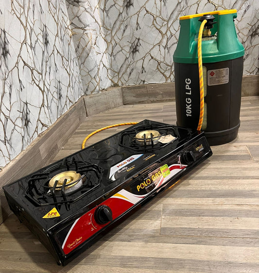 10KG Burhan Fiber Gas Cylinder & Double Auto-Ignition Stove Complete Package