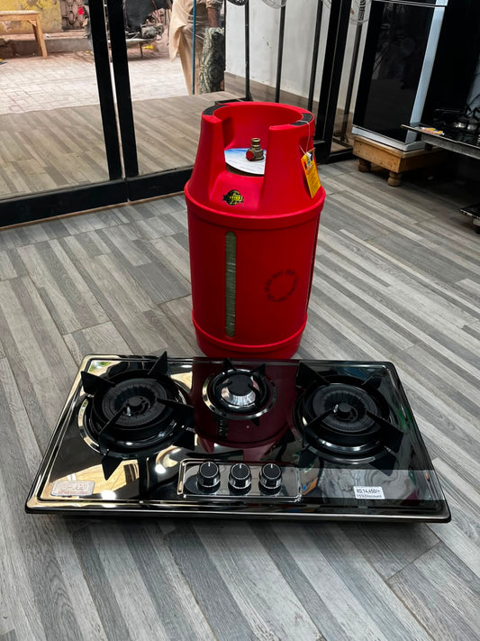 10kg Global Fiber Cylinder + 3-Burner Stainless Steel Auto-Ignition Hob Modern Kitchen Package