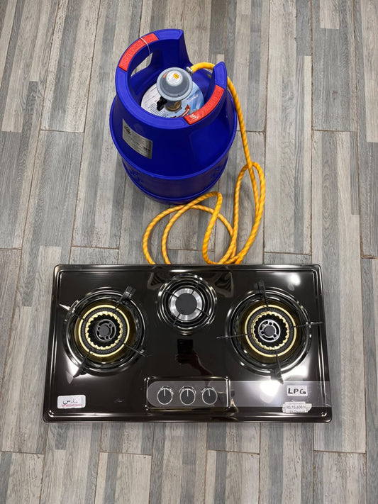 5kg Global Fiber Cylinder + 3-Burner Stainless Steel Auto-Ignition Hob Modern Kitchen Package