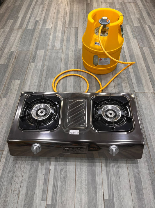 5KG Burhan Fiber Gas Cylinder & Double Auto-Ignition Stove Complete Package