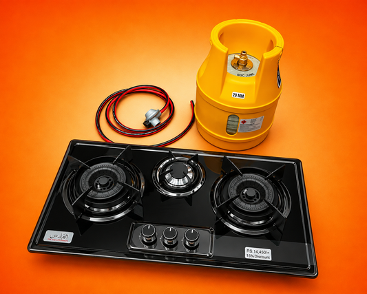 5kg Burhan Fiber Cylinder + 3-Burner Stainless Steel Auto-Ignition Hob