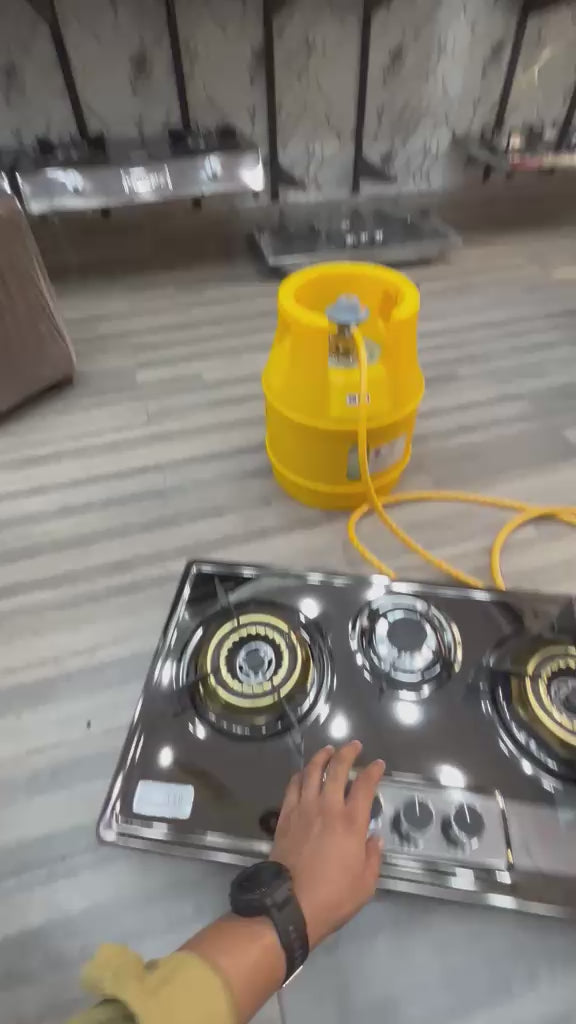 5kg Burhan Fiber Cylinder + 3-Burner Stainless Steel Auto-Ignition Hob